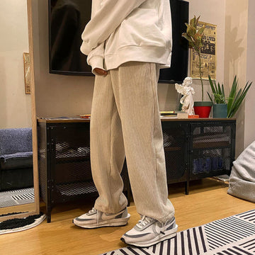 Aidase Man Casual Tie Leg Straight Pants Woman Corduroy Solid Color Oversize Trousers Man Warm Korean Streetwear Pants aidase-shop
